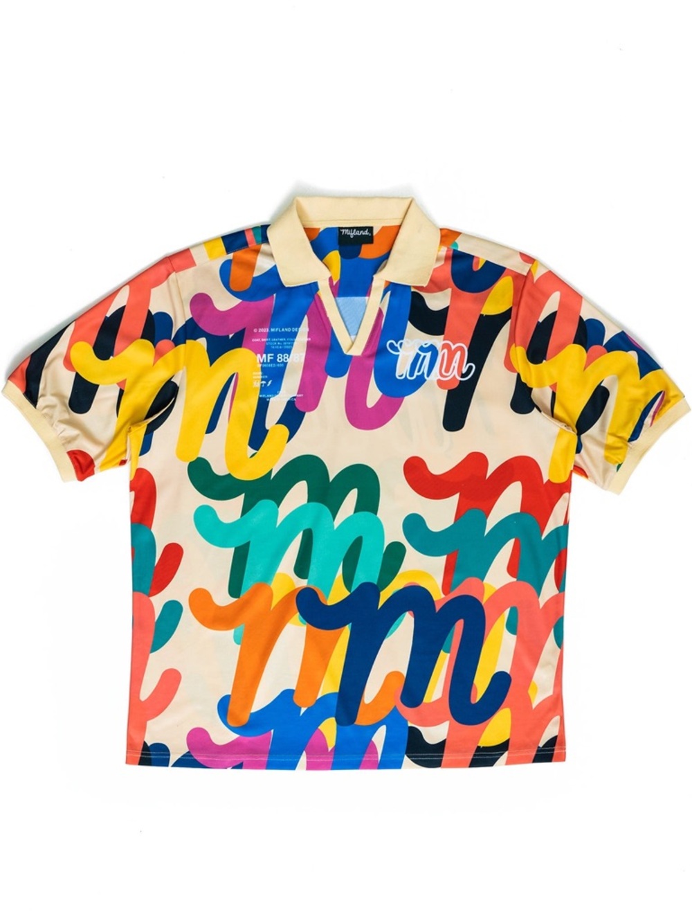 Multicolor Script-Print Polo Shirt - Cream Base by